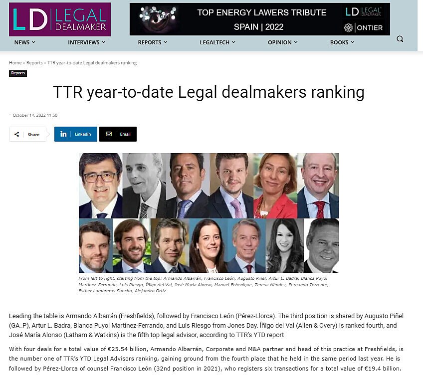 TTR year-to-date Legal dealmakers ranking